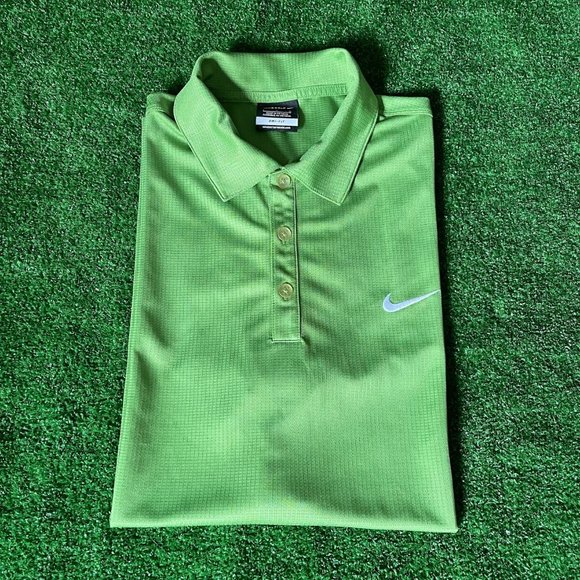 Nike Golf Men's Dri-Fit Embroidered Logo Checkers Green Golf Polo Shirt Size L - Picture 1 of 11